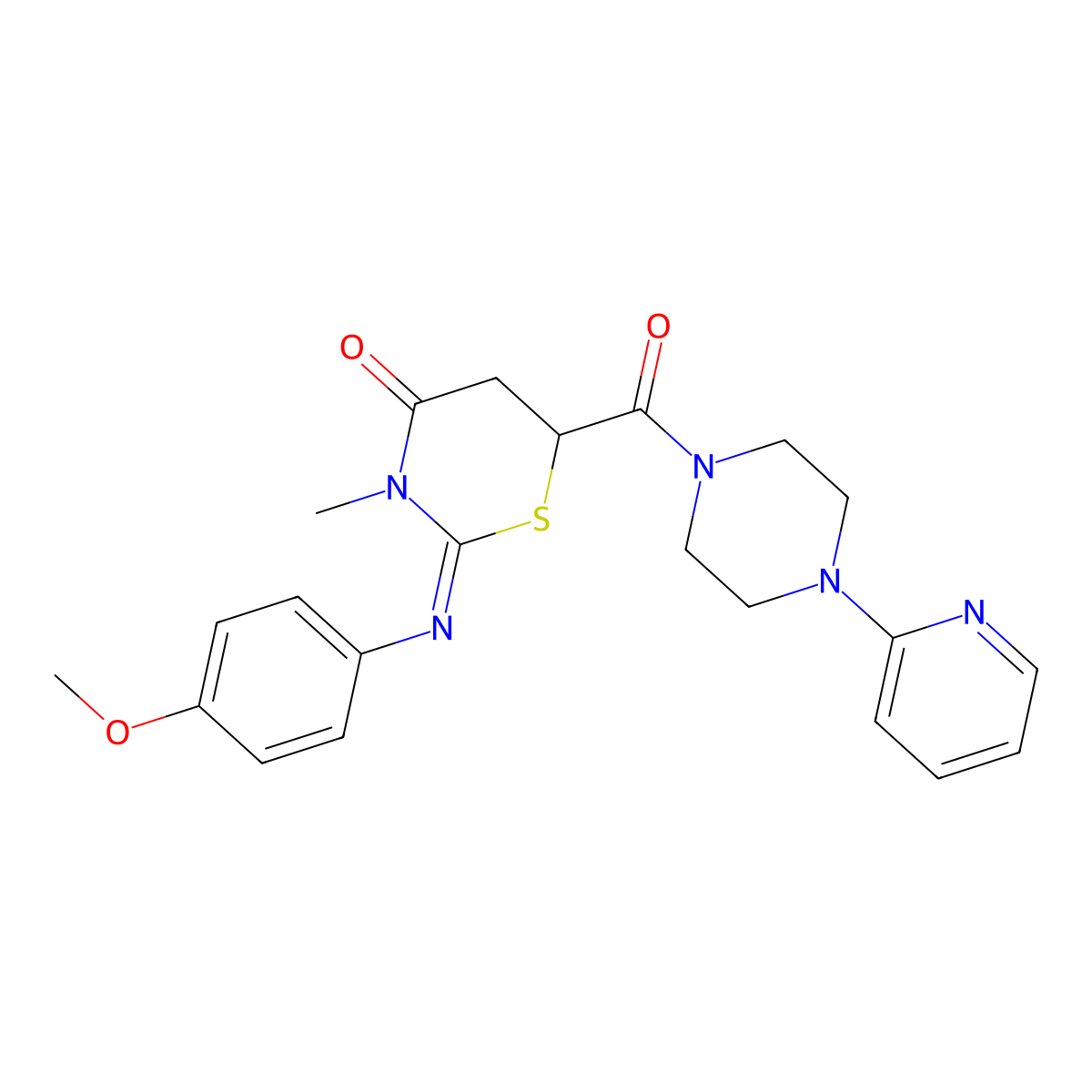 2-(4-Methoxyphenyl)imino-3-methyl-6-(4-pyridin-2-ylpiperazine-1-carbonyl)-1,3-thiazinan-4-one molecular structure, CAS 6048-78-8