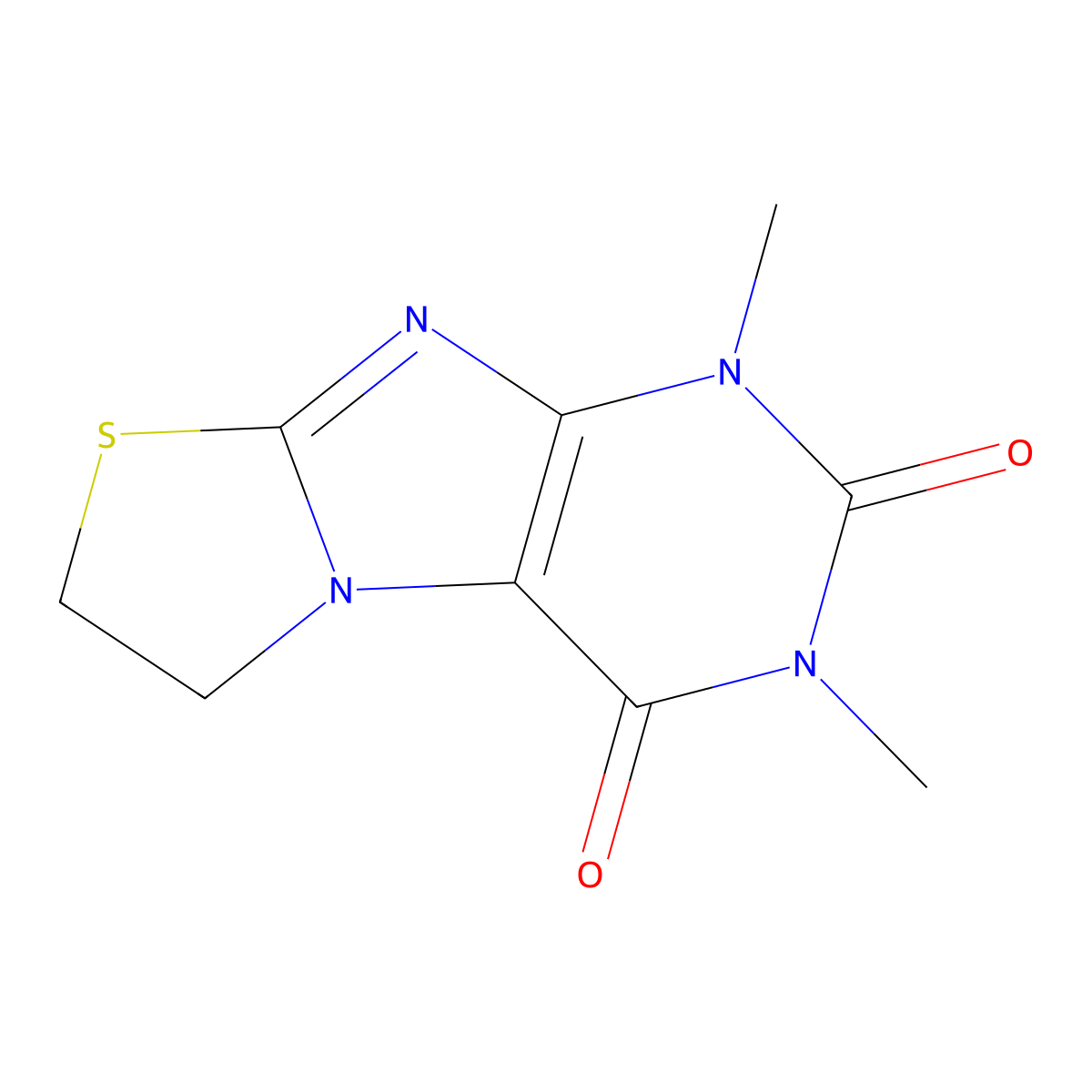 1,3-dimethyl-6,7-dihydro[1,3]thiazolo[2,3-f]purine-2,4(1H,3H)-dione molecular structure, CAS 6048-97-1