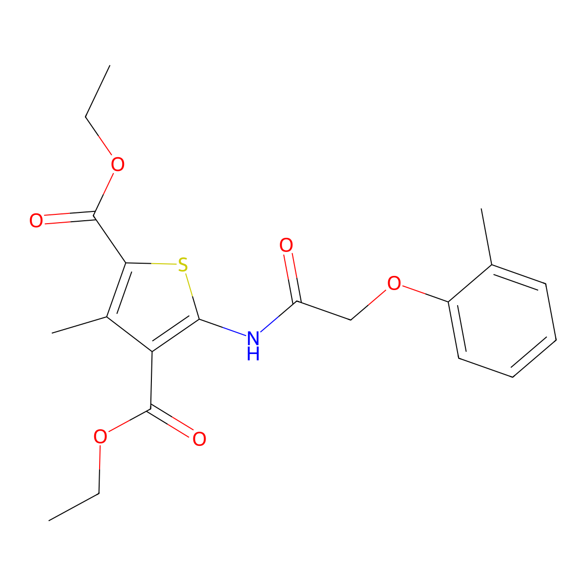 Diethyl 3-methyl-5-(((2-methylphenoxy)acetyl)amino)-2,4-thiophenedicarboxylate molecular structure, CAS 6049-16-7