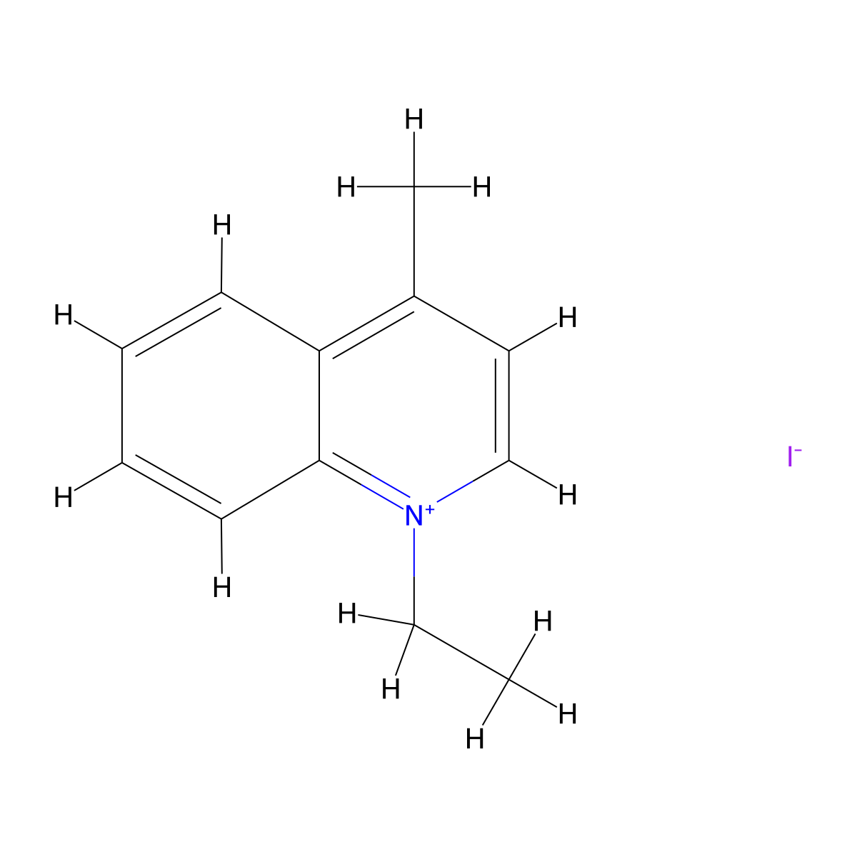 Quinolinium, 1-ethyl-4-methyl-, iodide (1:1) molecular structure, CAS 605-59-4
