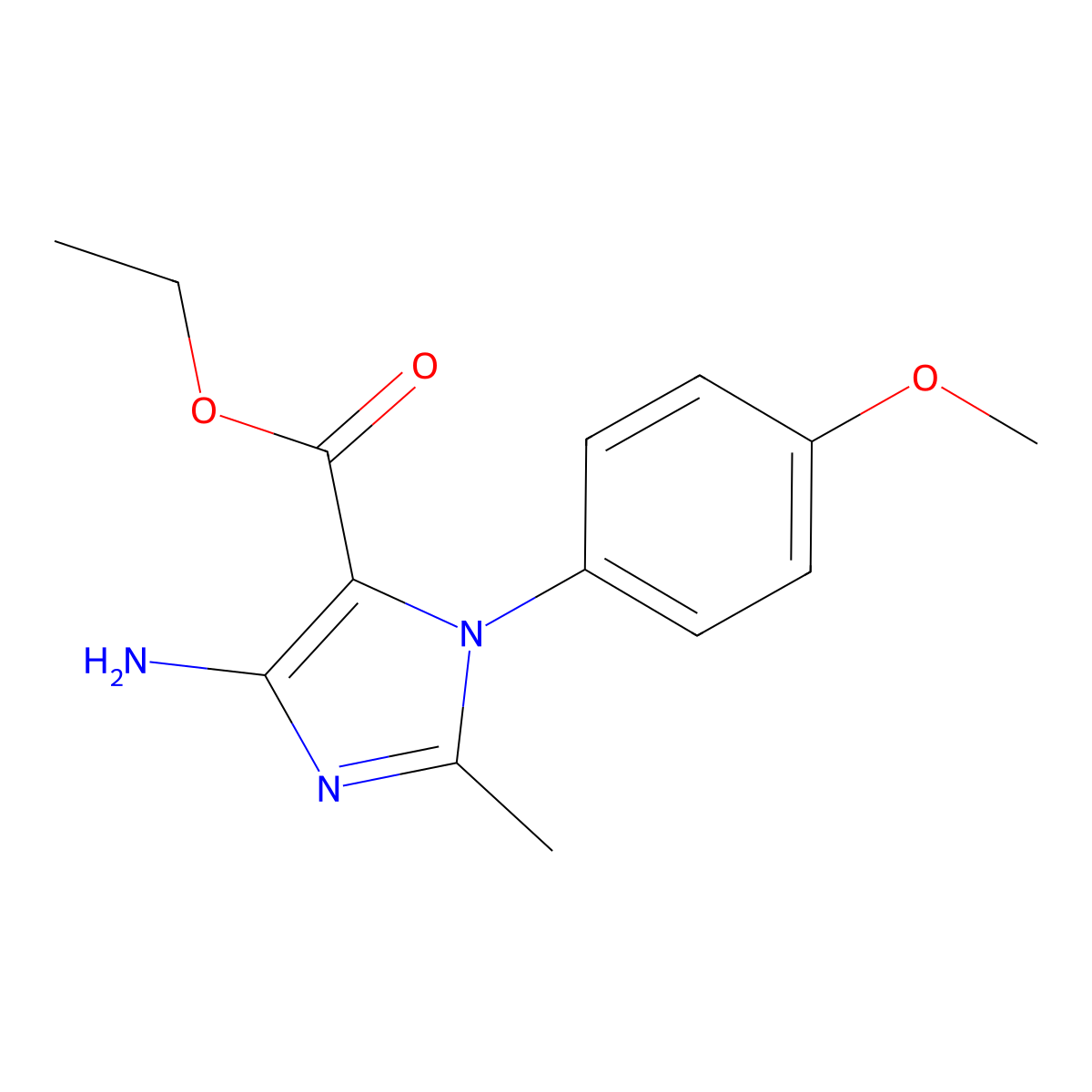 Ethyl 4-amino-1-(4-methoxyphenyl)-2-methyl-1H-imidazole-5-carboxylate molecular structure, CAS 6050-35-7