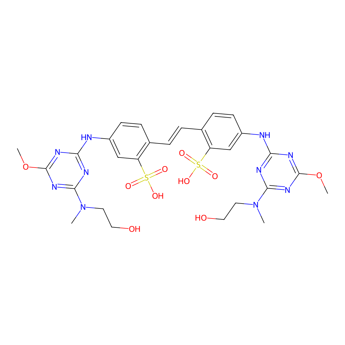 4,4'-Bis((4-((2-hydroxyethyl)methylamino)-6-methoxy-1,3,5-triazin-2-yl)amino)stilbene-2,2'-disulphonic acid molecular structure, CAS 60501-28-2