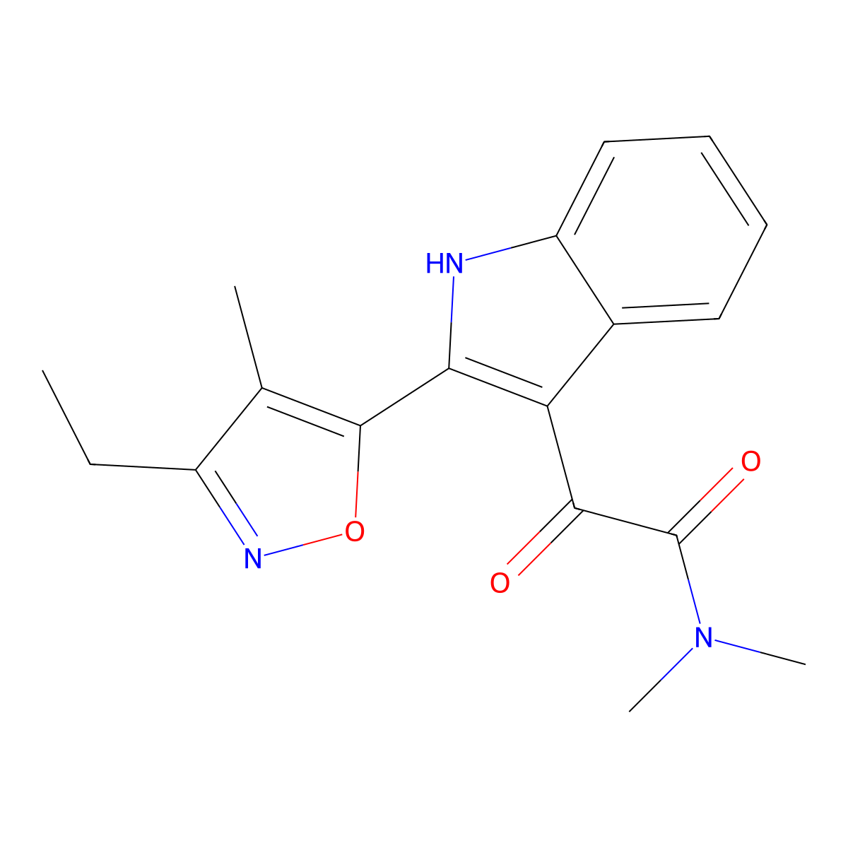 2-[2-(3-ethyl-4-methyl-5-isoxazolyl)-1H-indol-3-yl]-N,N-dimethyl-2-oxoacetamide molecular structure, CAS 6051-51-0