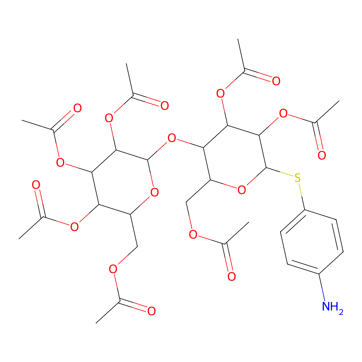[3,4,5-Triacetyloxy-6-[4,5-diacetyloxy-2-(acetyloxymethyl)-6-(4-aminophenyl)sulfanyloxan-3-yl]oxyoxan-2-yl]methyl acetate molecular structure, CAS 60515-61-9