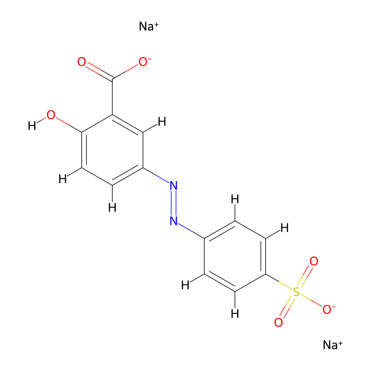 disodium;2-hydroxy-5-[(4-sulfonatophenyl)diazenyl]benzoate molecular structure, CAS 6054-99-5