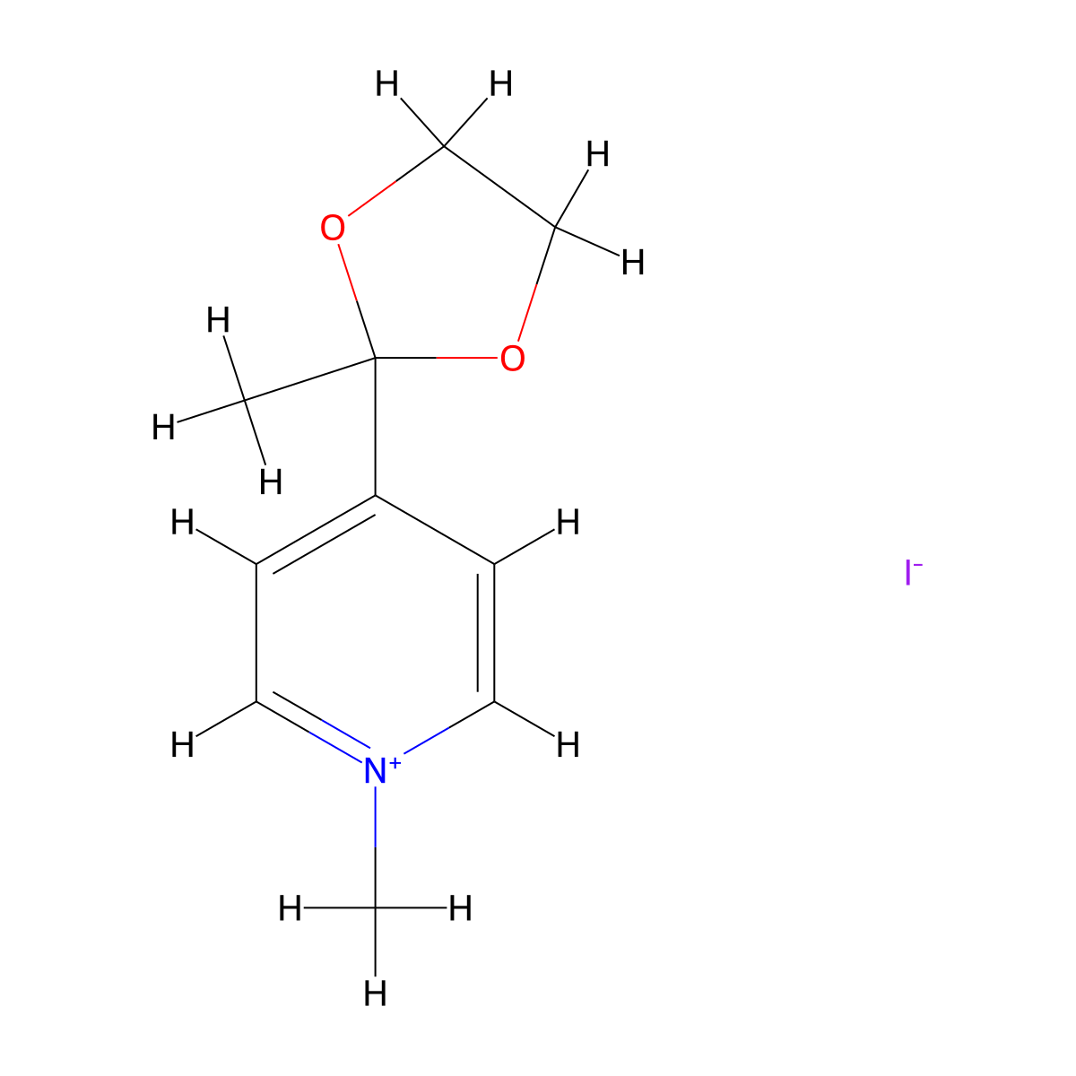 Pyridinium, 1-methyl-4-(2-methyl-1,3-dioxolan-2-yl)-, iodide molecular structure, CAS 60553-34-6