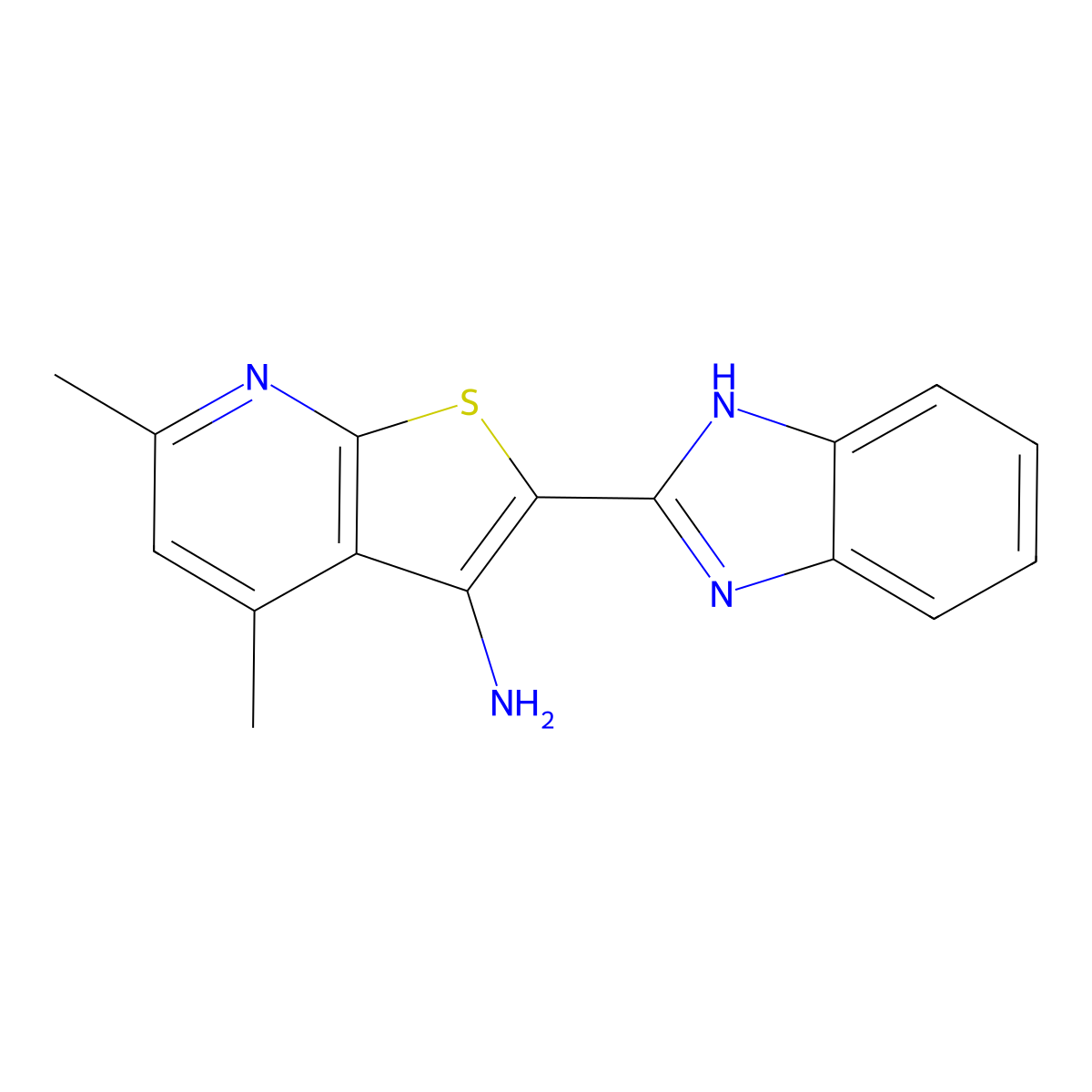 2-(1H-benzimidazol-2-yl)-4,6-dimethylthieno[2,3-b]pyridin-3-amine molecular structure, CAS 60555-64-8