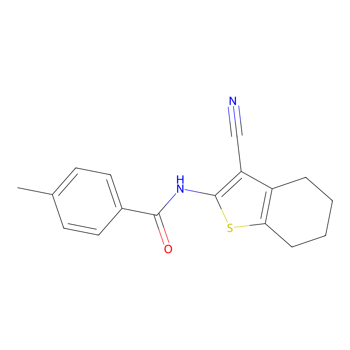 N-(3-cyano-4,5,6,7-tetrahydro-1-benzothiophen-2-yl)-4-methylbenzamide molecular structure, CAS 60557-04-2