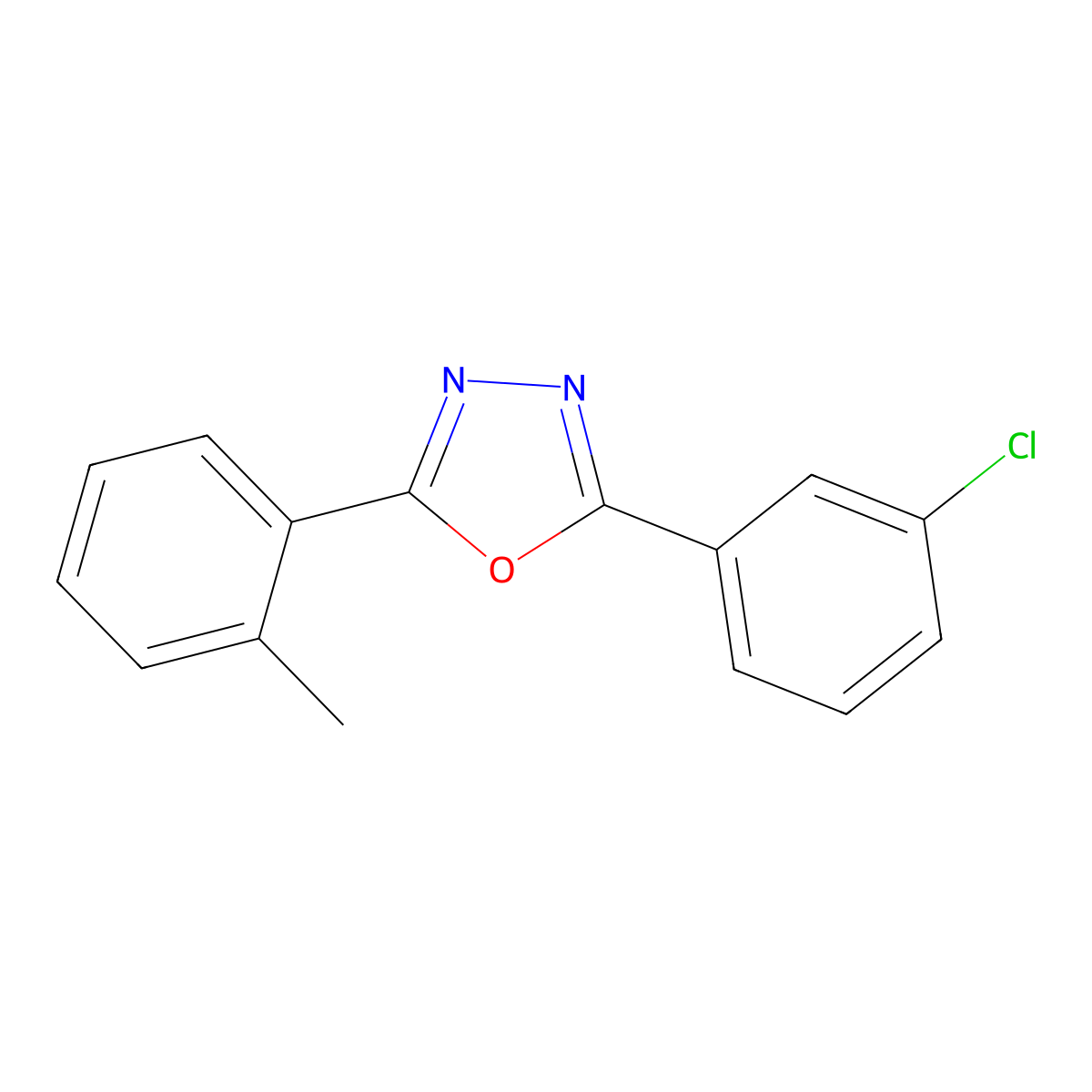 2-(3-Chlorophenyl)-5-(2-methylphenyl)-1,3,4-oxadiazole molecular structure, CAS 60557-20-2