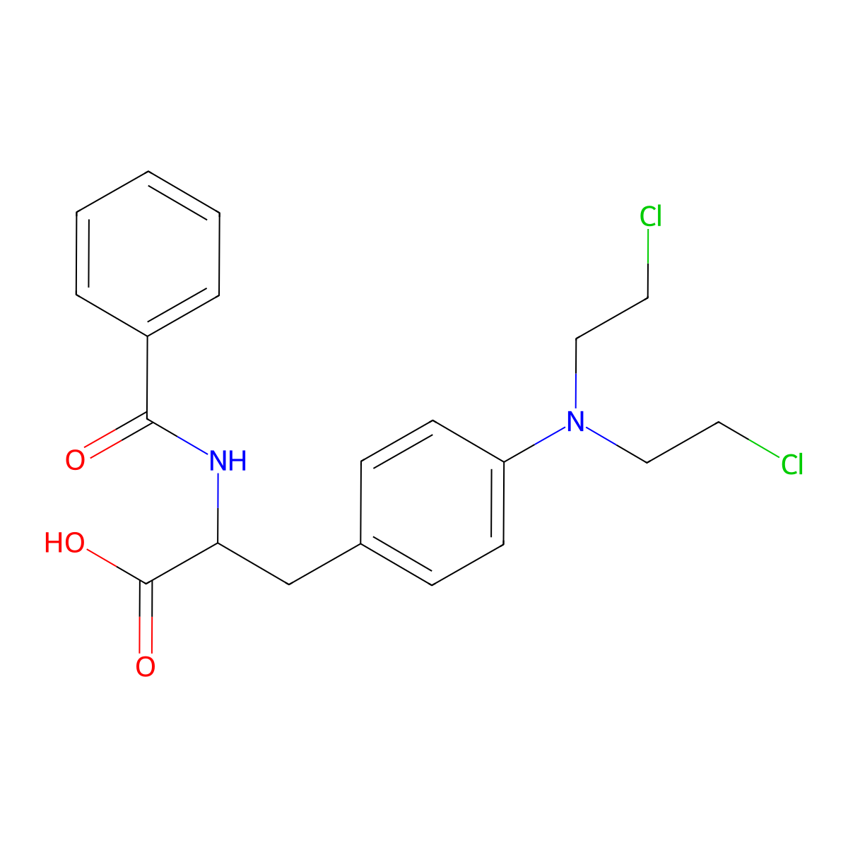 2-Benzamido-3-[4-[bis(2-chloroethyl)amino]phenyl]propanoic acid molecular structure, CAS 60557-40-6