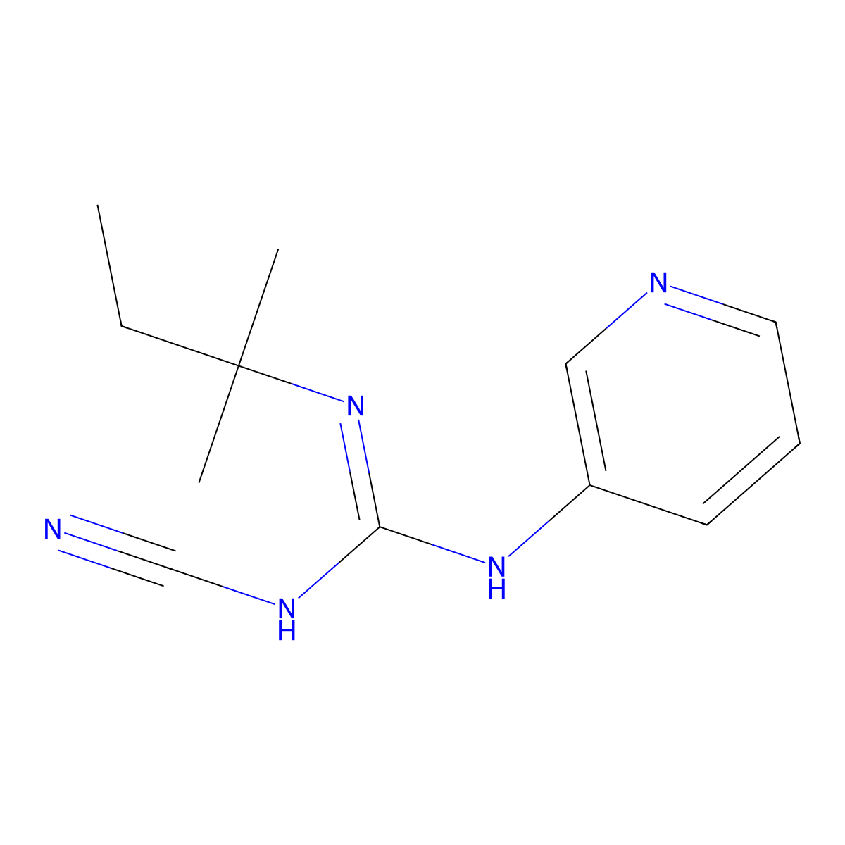 N-Cyano-N'-(1,1-dimethylpropyl)-N''-3-pyridinylguanidine molecular structure, CAS 60559-98-0
