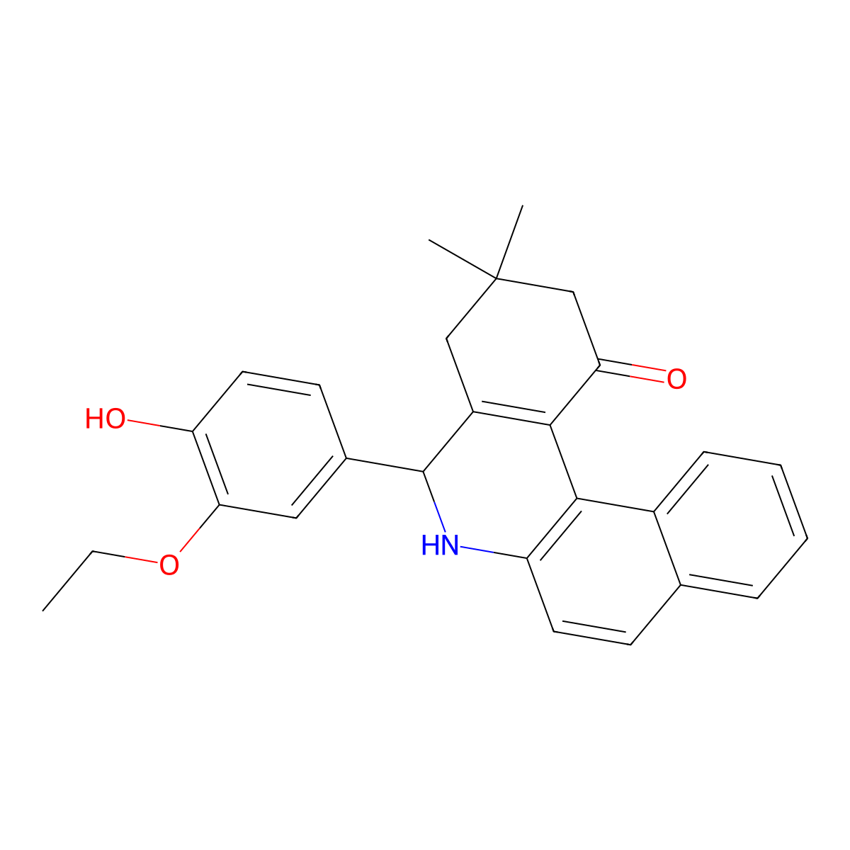 5-(3-ethoxy-4-hydroxyphenyl)-3,3-dimethyl-3,4,5,6-tetrahydrobenzo[a]phenanthridin-1(2H)-one molecular structure, CAS 6056-12-8