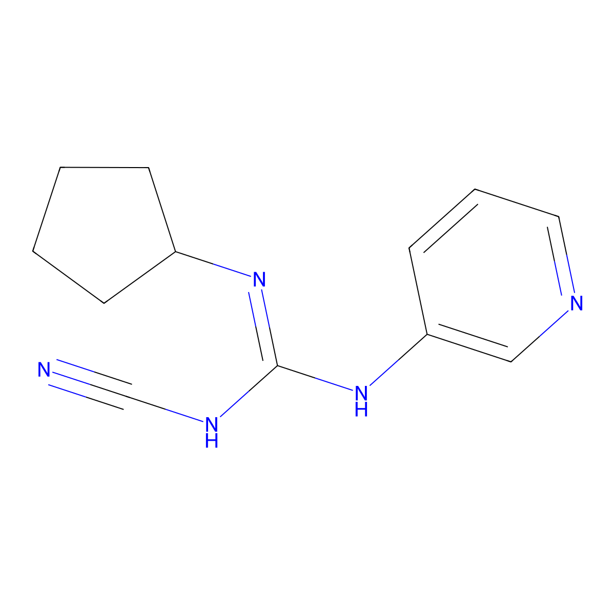 Guanidine, 2-cyano-1-cyclopentyl-3-(3-pyridyl)- molecular structure, CAS 60560-22-7