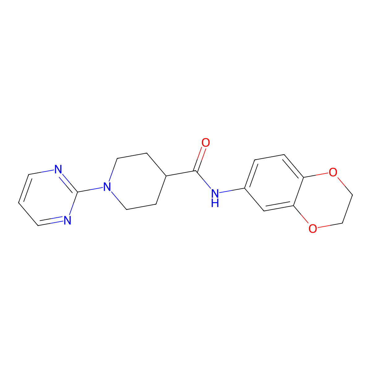 N-(2,3-dihydro-1,4-benzodioxin-6-yl)-1-(pyrimidin-2-yl)piperidine-4-carboxamide molecular structure, CAS 605621-08-7