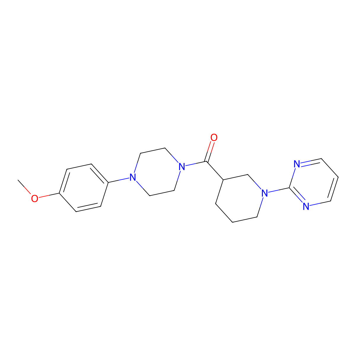 (4-(4-Methoxyphenyl)piperazin-1-yl)(1-(pyrimidin-2-yl)piperidin-3-yl)methanone molecular structure, CAS 605623-75-4