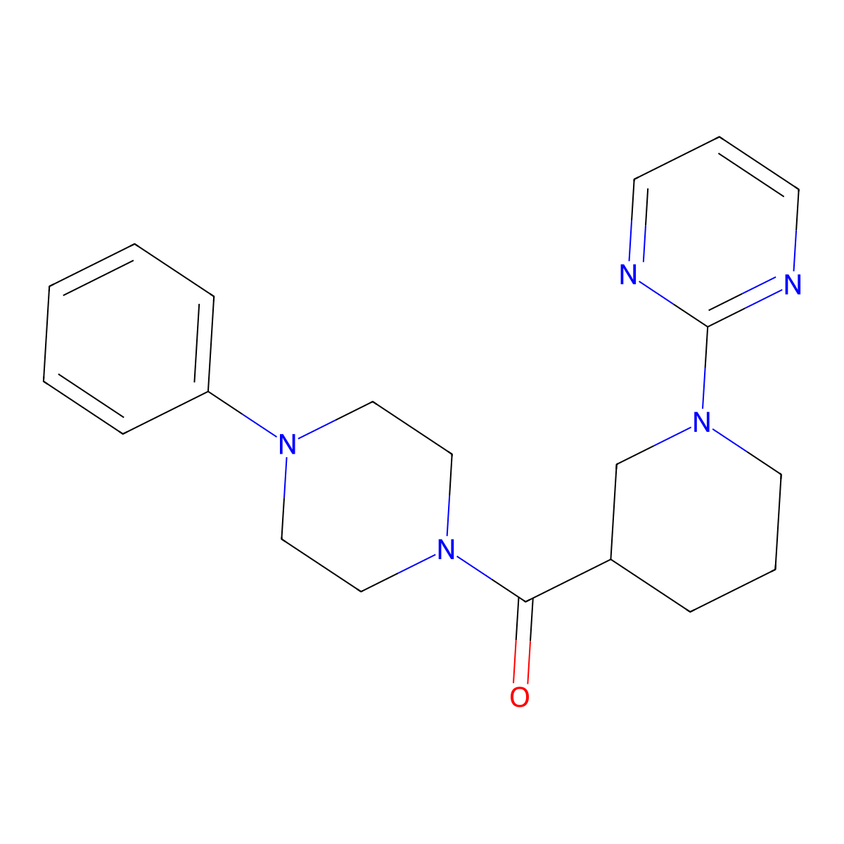 (4-Phenylpiperazin-1-yl)(1-(pyrimidin-2-yl)piperidin-3-yl)methanone molecular structure, CAS 605624-01-9