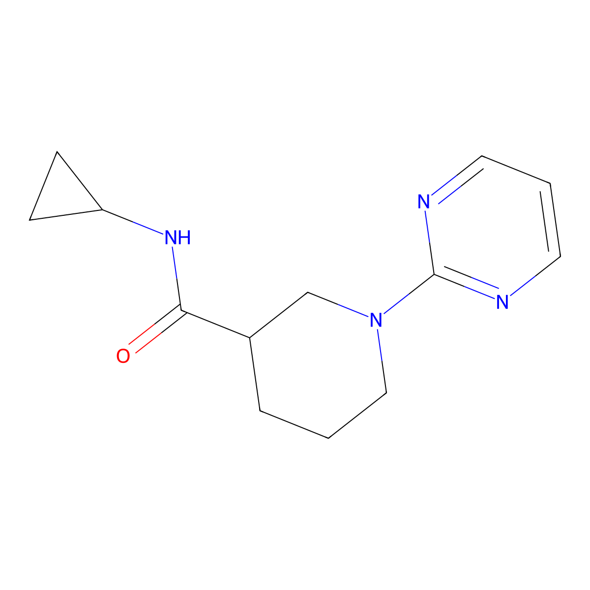 N-Cyclopropyl-1-(pyrimidin-2-yl)piperidine-3-carboxamide molecular structure, CAS 605624-04-2
