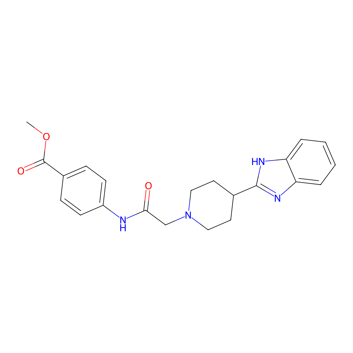 methyl 4-(2-(4-(1H-benzo[d]imidazol-2-yl)piperidin-1-yl)acetamido)benzoate molecular structure, CAS 605625-61-4