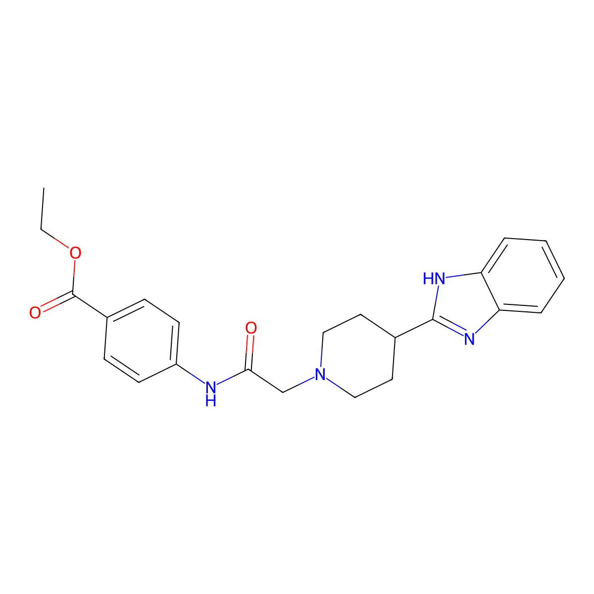 ethyl 4-(2-(4-(1H-benzo[d]imidazol-2-yl)piperidin-1-yl)acetamido)benzoate molecular structure, CAS 605625-69-2