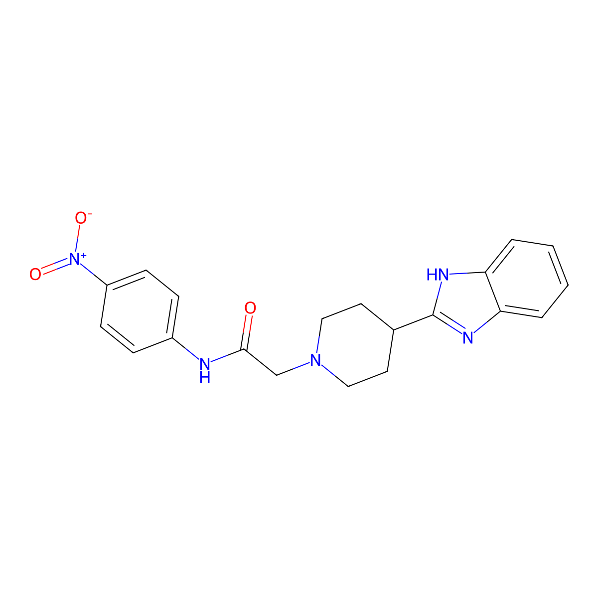2-(4-(1H-benzo[d]imidazol-2-yl)piperidin-1-yl)-N-(4-nitrophenyl)acetamide molecular structure, CAS 605625-87-4