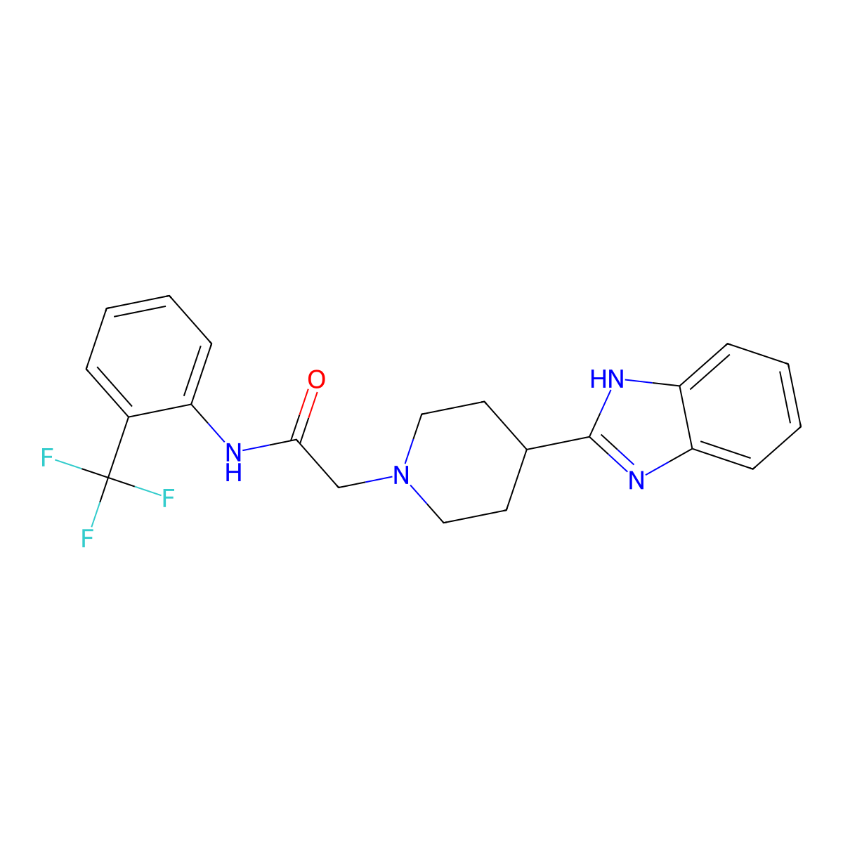 2-(4-(1H-benzo[d]imidazol-2-yl)piperidin-1-yl)-N-(2-(trifluoromethyl)phenyl)acetamide molecular structure, CAS 605626-30-0