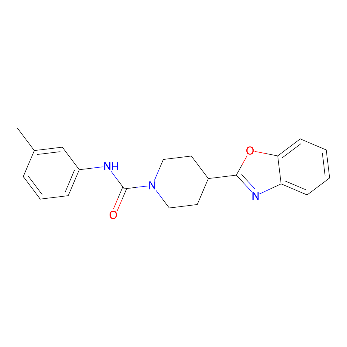 4-Benzooxazol-2-yl-piperidine-1-carboxylic acid m-tolylamide molecular structure, CAS 605626-88-8