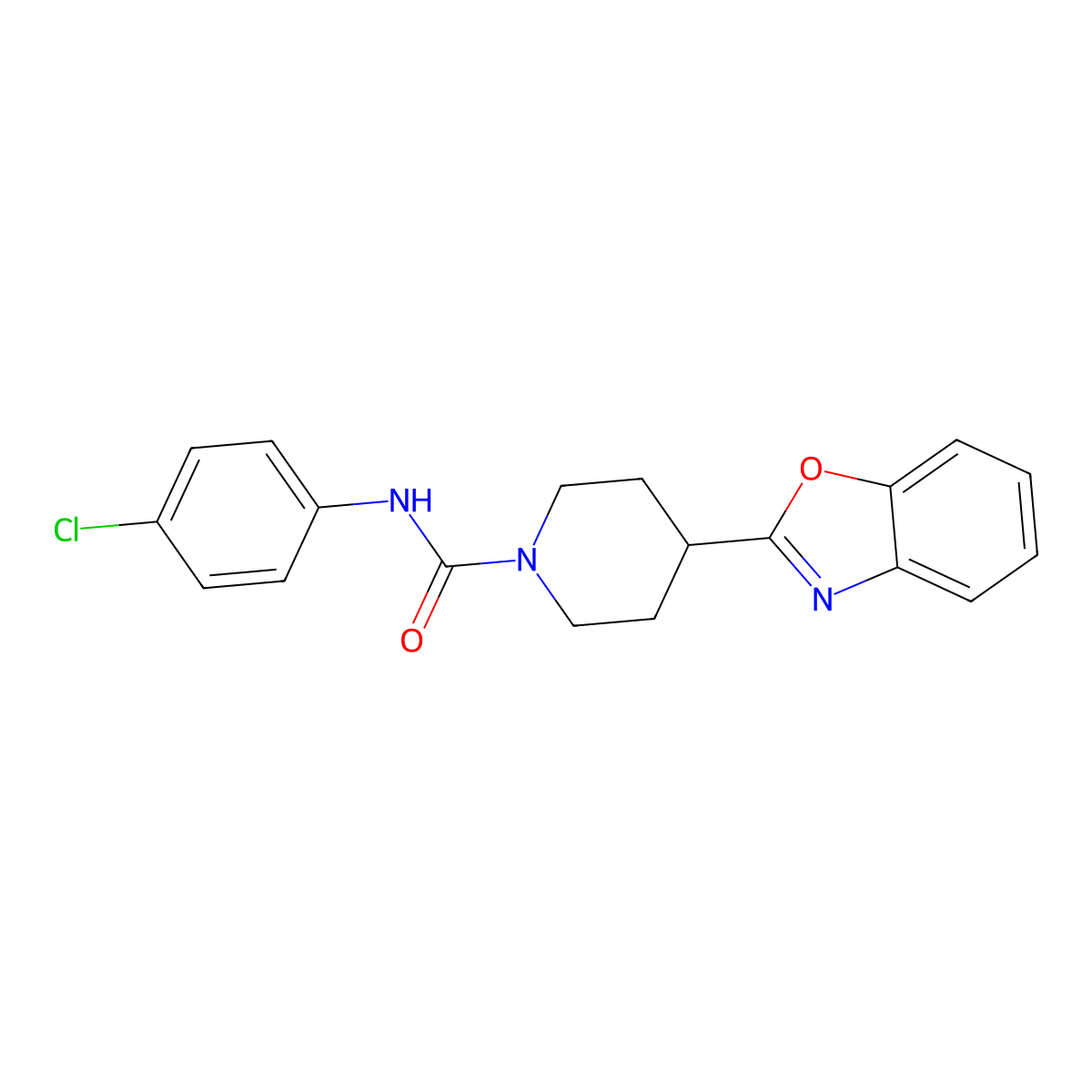 4-(1,3-benzoxazol-2-yl)-N-(4-chlorophenyl)piperidine-1-carboxamide molecular structure, CAS 605627-29-0