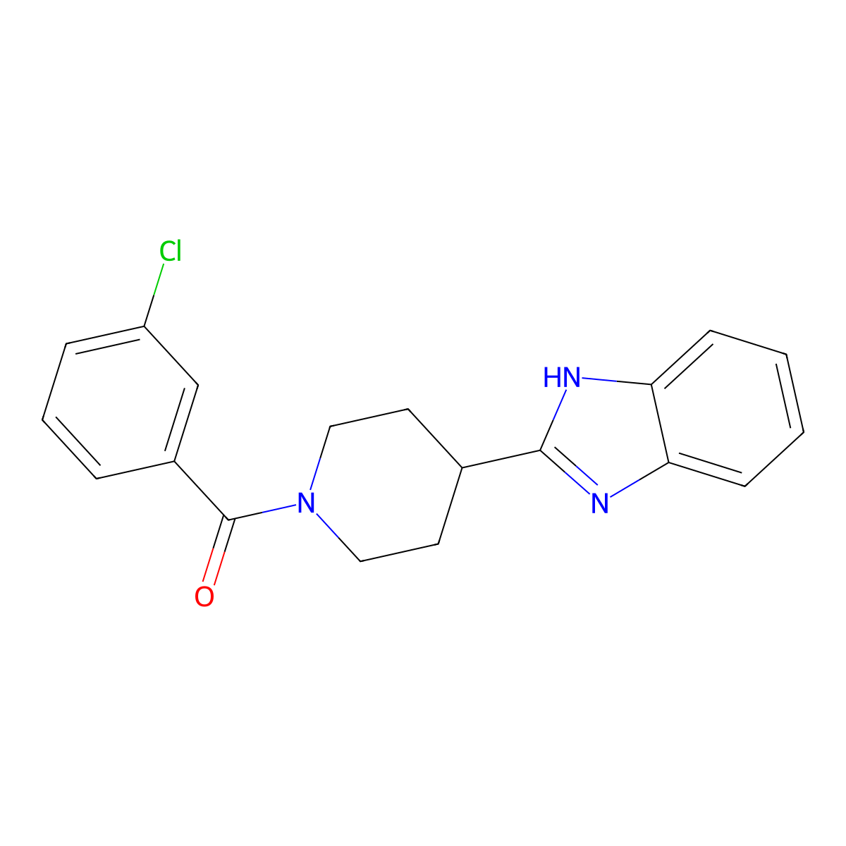 (4-(1H-benzo[d]imidazol-2-yl)piperidin-1-yl)(3-chlorophenyl)methanone molecular structure, CAS 605627-94-9