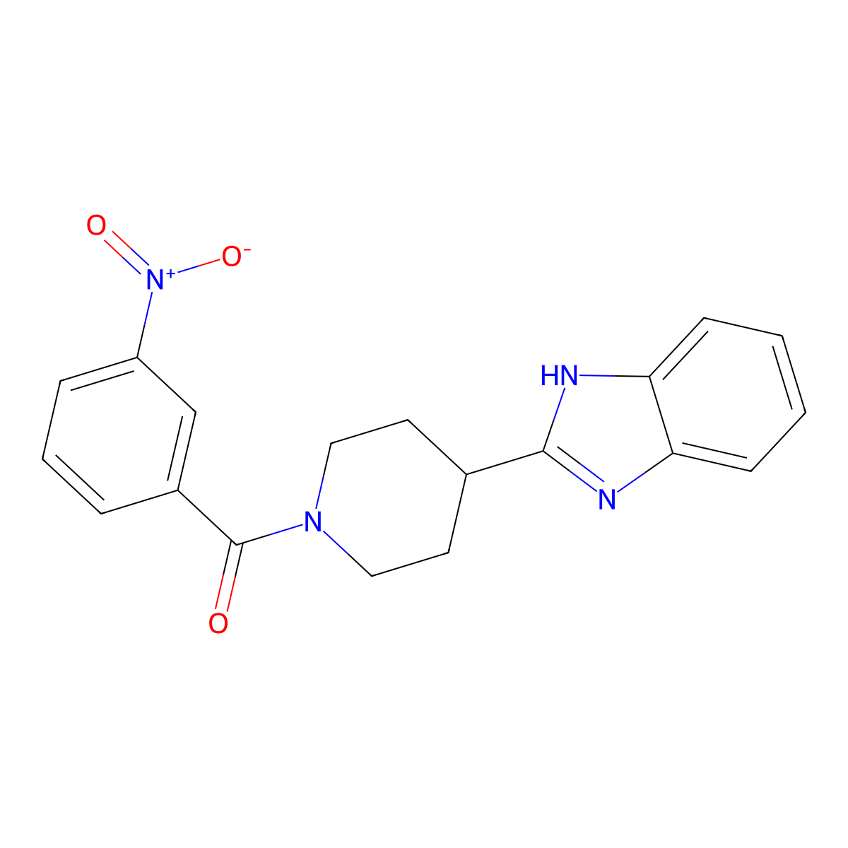 (4-(1H-benzo[d]imidazol-2-yl)piperidin-1-yl)(3-nitrophenyl)methanone molecular structure, CAS 605628-03-3