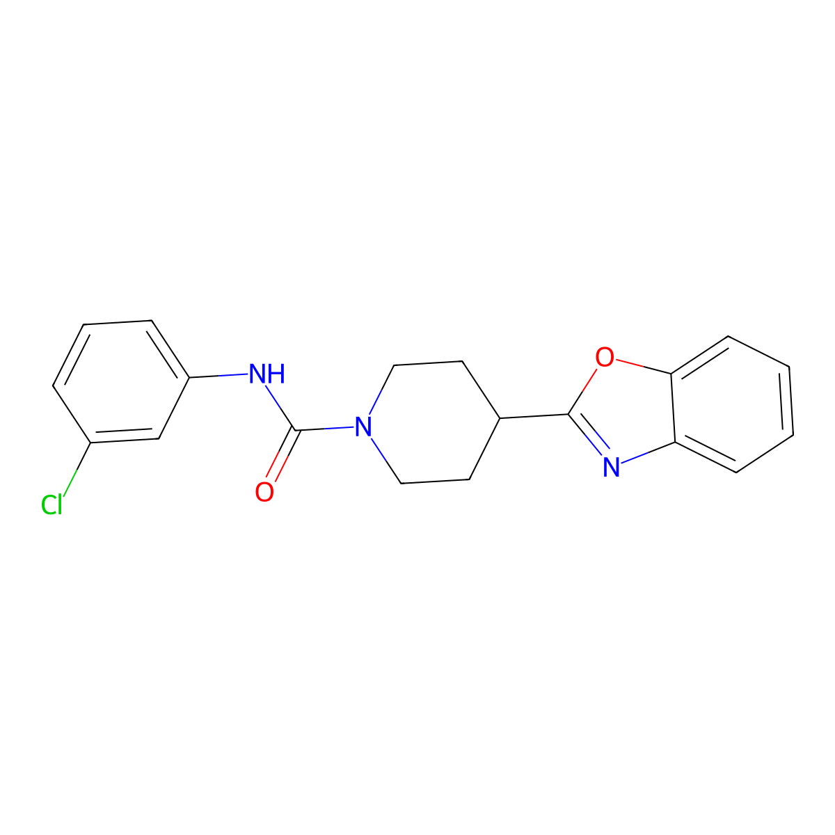 4-(1,3-benzoxazol-2-yl)-N-(3-chlorophenyl)piperidine-1-carboxamide molecular structure, CAS 605628-07-7