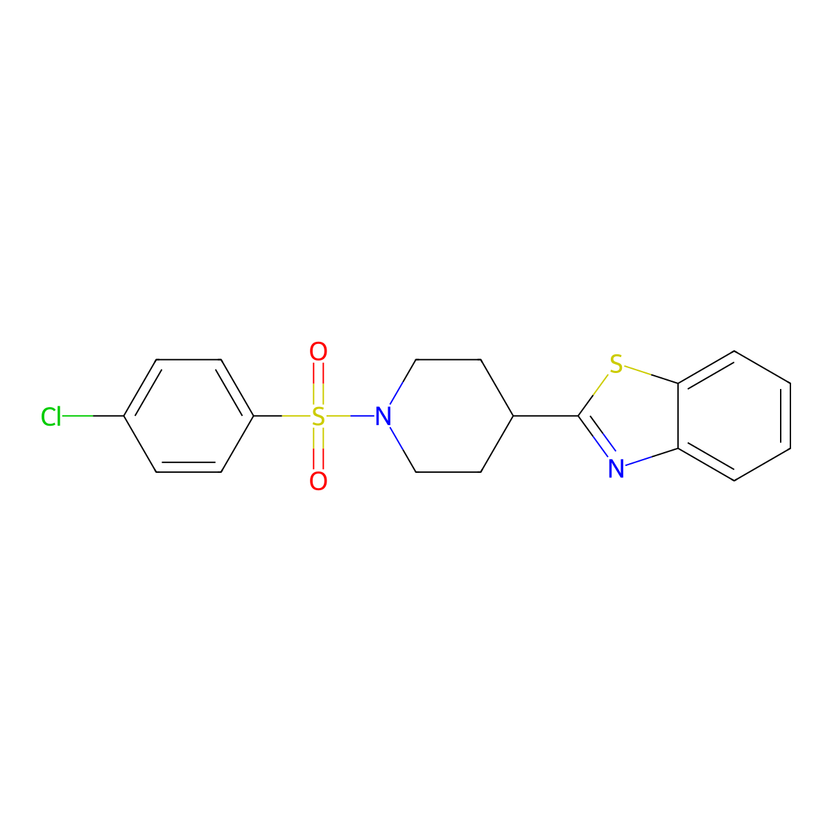 2-{1-[(4-Chlorophenyl)sulfonyl]-4-piperidinyl}-1,3-benzothiazole molecular structure, CAS 605628-18-0
