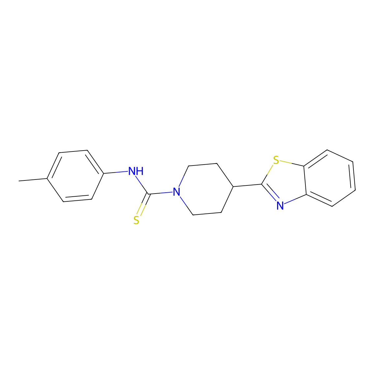 4-Benzothiazol-2-yl-piperidine-1-carbothioic acid p-tolylamide molecular structure, CAS 605628-33-9