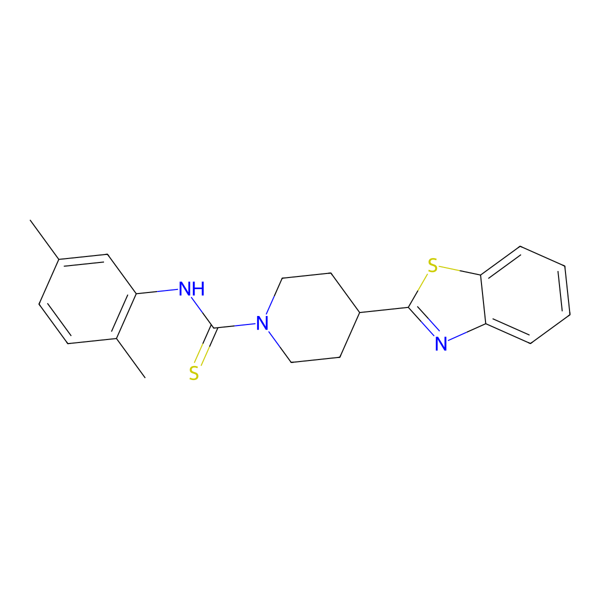 4-Benzothiazol-2-yl-piperidine-1-carbothioic acid (2,5-dimethyl-phenyl)-amide molecular structure, CAS 605628-35-1