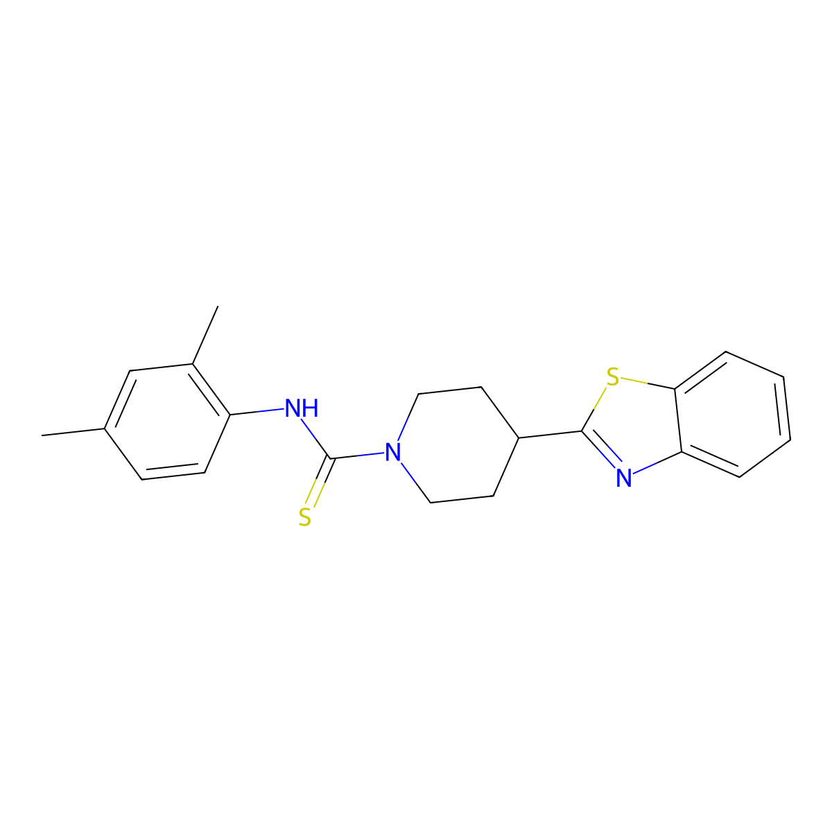 1-Piperidinecarbothioamide, 4-(2-benzothiazolyl)-N-(2,4-dimethylphenyl)- molecular structure, CAS 605628-38-4