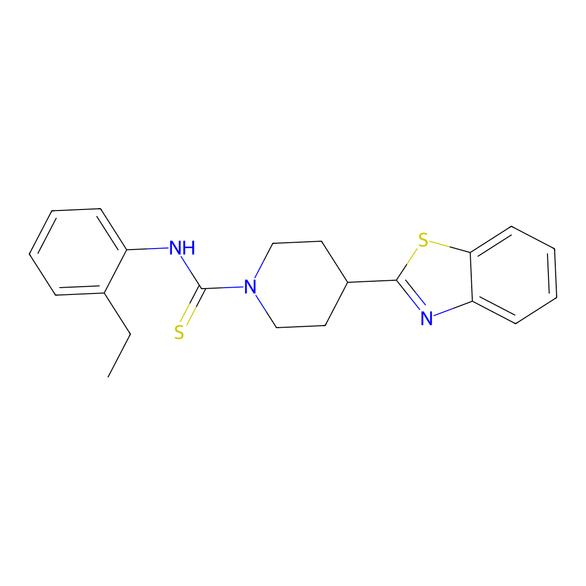 1-Piperidinecarbothioamide, 4-(2-benzothiazolyl)-N-(2-ethylphenyl)- molecular structure, CAS 605628-43-1