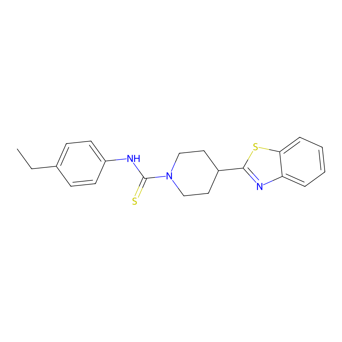 1-Piperidinecarbothioamide, 4-(2-benzothiazolyl)-N-(4-ethylphenyl)- molecular structure, CAS 605628-48-6