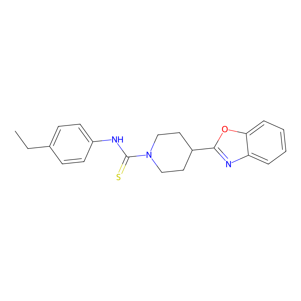 1-Piperidinecarbothioamide, 4-(2-benzoxazolyl)-N-(4-ethylphenyl)- molecular structure, CAS 605628-49-7