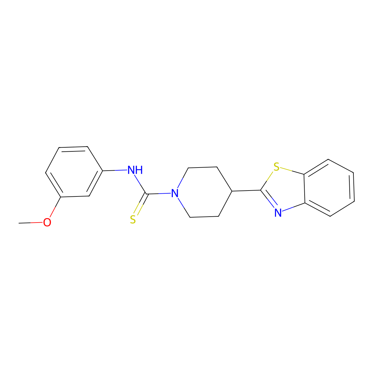 1-Piperidinecarbothioamide, 4-(2-benzothiazolyl)-N-(3-methoxyphenyl)- molecular structure, CAS 605628-68-0