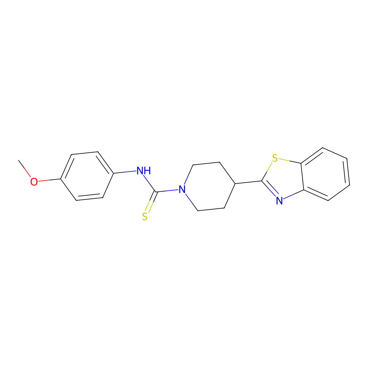 1-Piperidinecarbothioamide, 4-(2-benzothiazolyl)-N-(4-methoxyphenyl)- molecular structure, CAS 605628-72-6