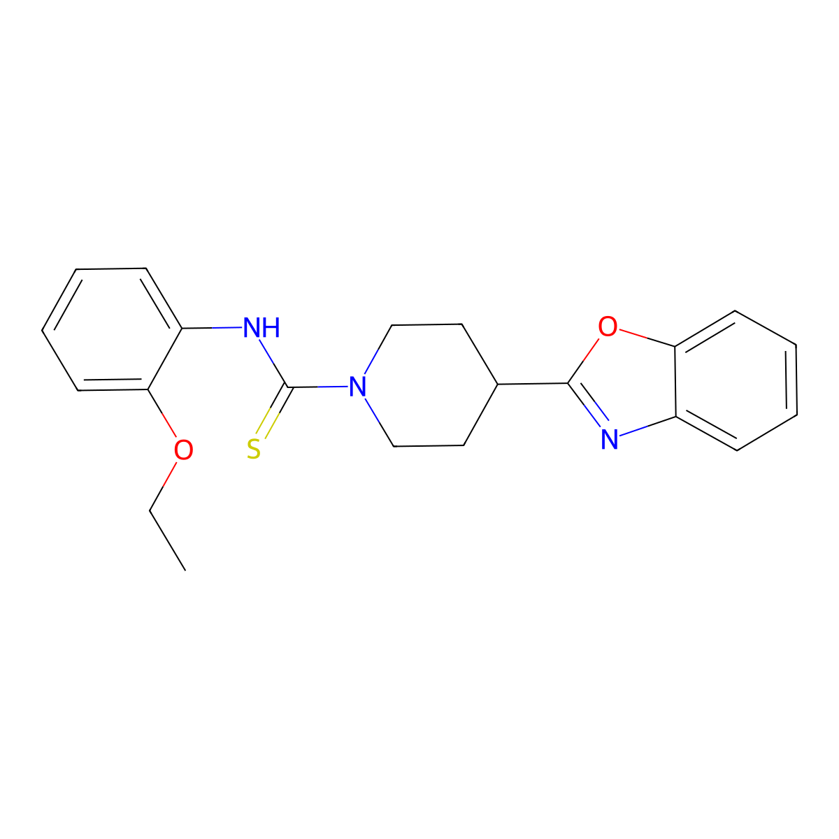 4-Benzooxazol-2-yl-piperidine-1-carbothioic acid (2-ethoxy-phenyl)-amide molecular structure, CAS 605628-77-1