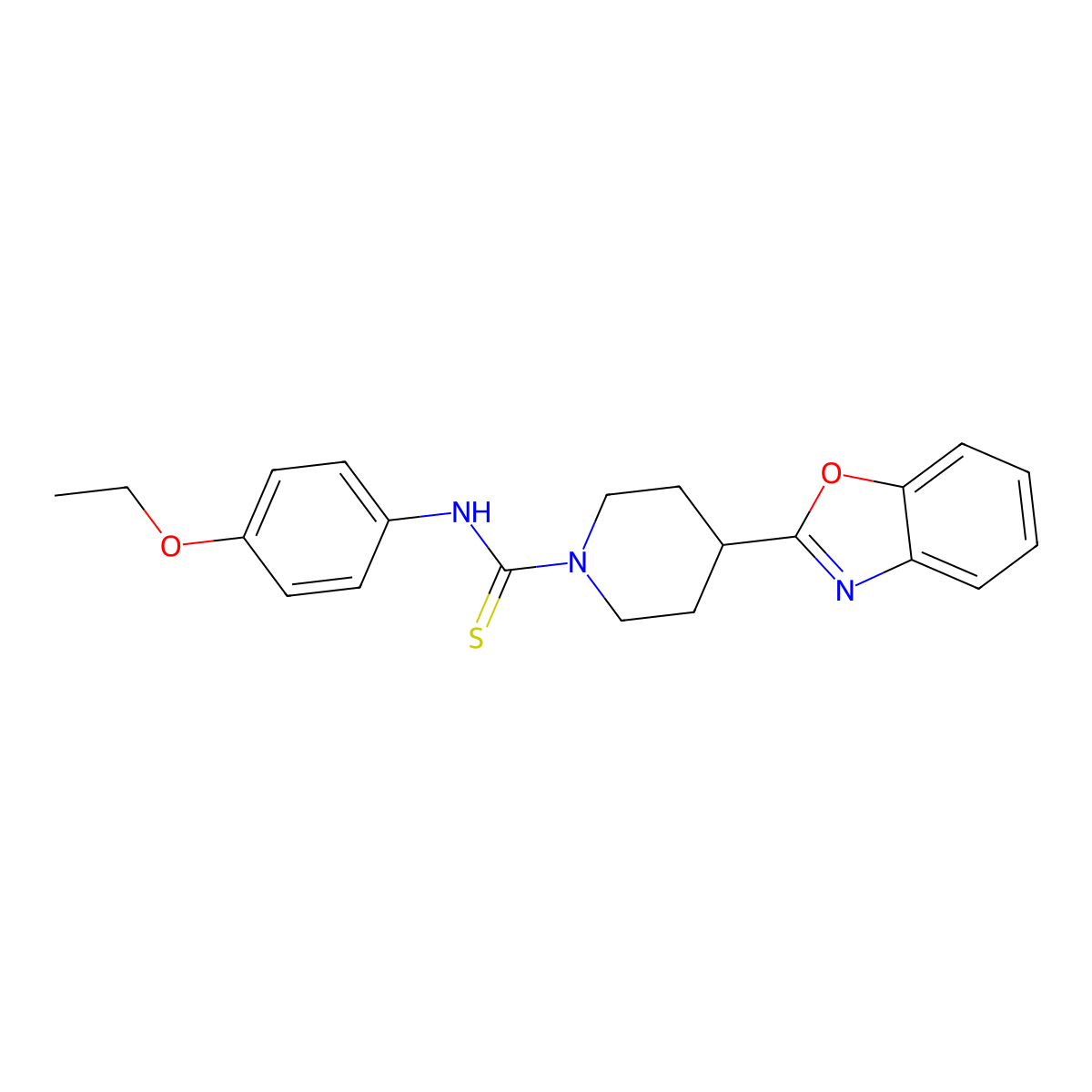 1-Piperidinecarbothioamide, 4-(2-benzoxazolyl)-N-(4-ethoxyphenyl)- molecular structure, CAS 605628-82-8