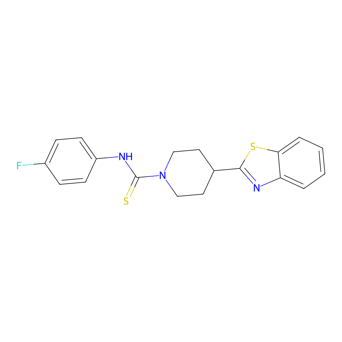 1-Piperidinecarbothioamide, 4-(2-benzothiazolyl)-N-(4-fluorophenyl)- molecular structure, CAS 605628-96-4