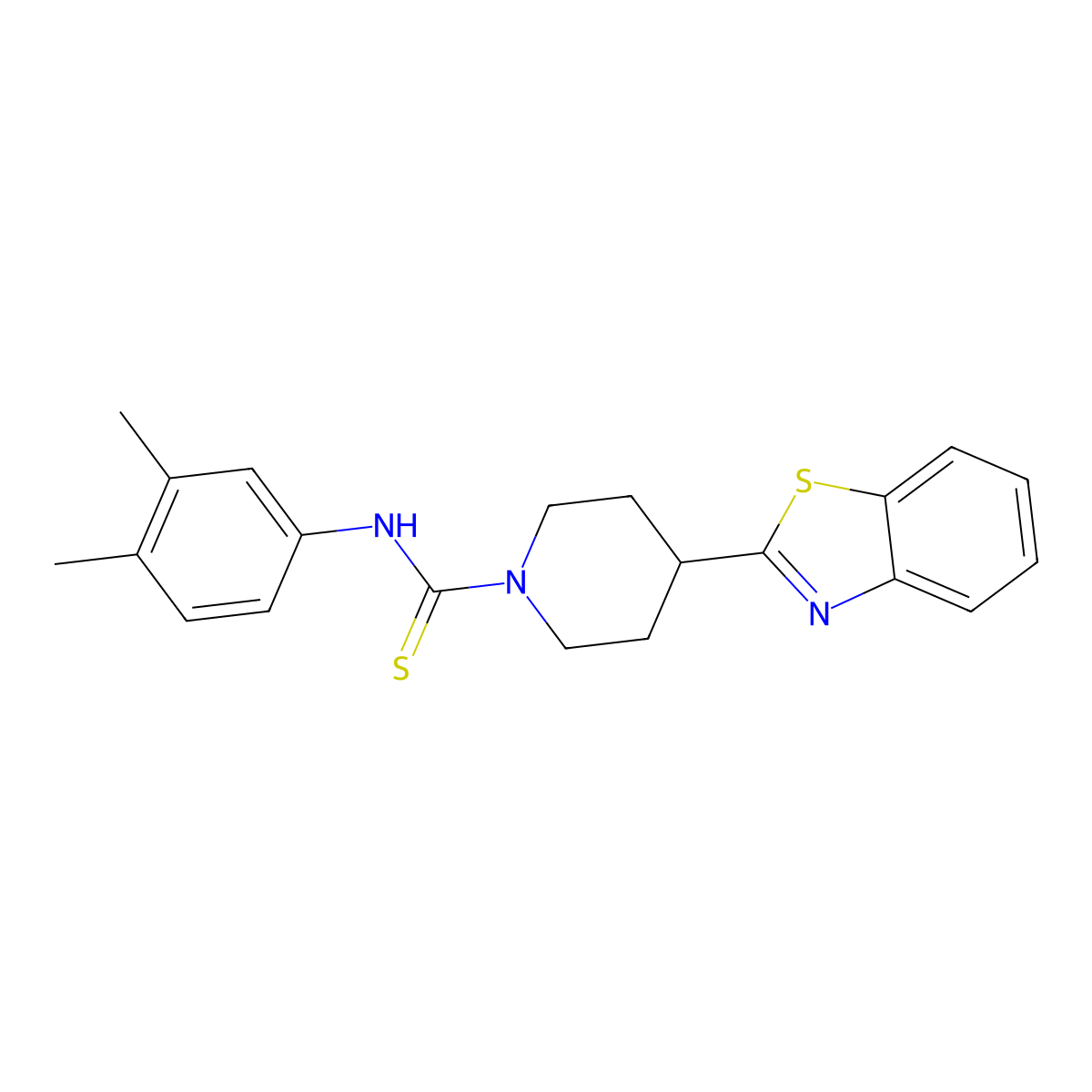 4-Benzothiazol-2-yl-piperidine-1-carbothioic acid (3,4-dimethyl-phenyl)-amide molecular structure, CAS 605629-10-5