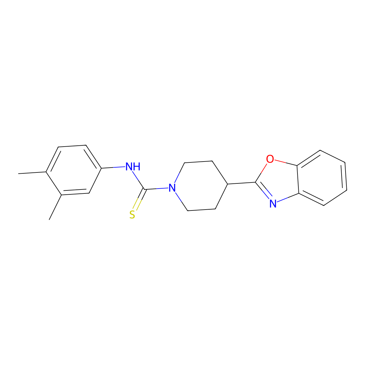 4-(1,3-benzoxazol-2-yl)-N-(3,4-dimethylphenyl)piperidine-1-carbothioamide molecular structure, CAS 605629-11-6