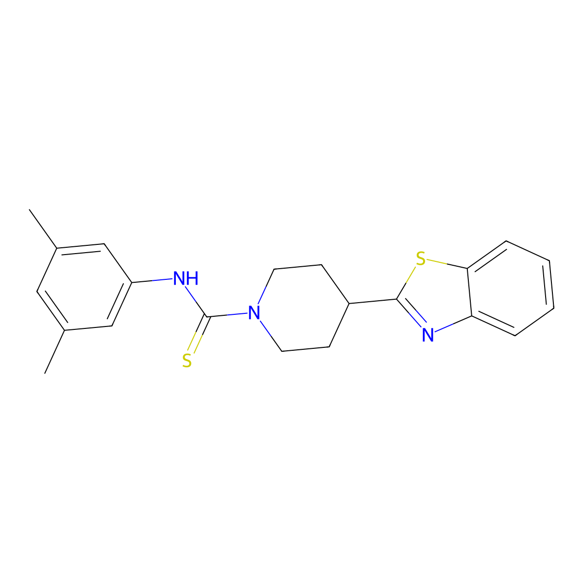 4-Benzothiazol-2-yl-piperidine-1-carbothioic acid (3,5-dimethyl-phenyl)-amide molecular structure, CAS 605629-14-9