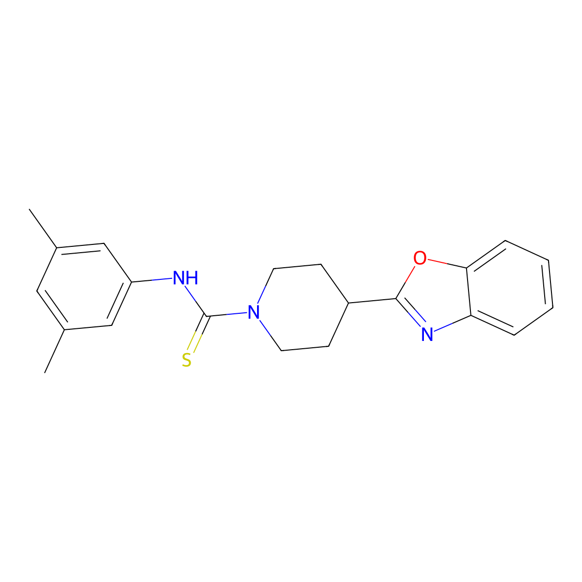 1-Piperidinecarbothioamide, 4-(2-benzoxazolyl)-N-(3,5-dimethylphenyl)- molecular structure, CAS 605629-15-0