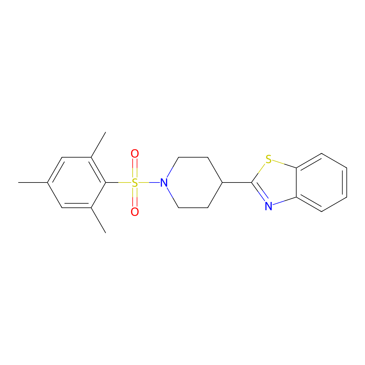 2-[1-(2,4,6-Trimethylphenyl)sulfonylpiperidin-4-yl]-1,3-benzothiazole molecular structure, CAS 605629-38-7