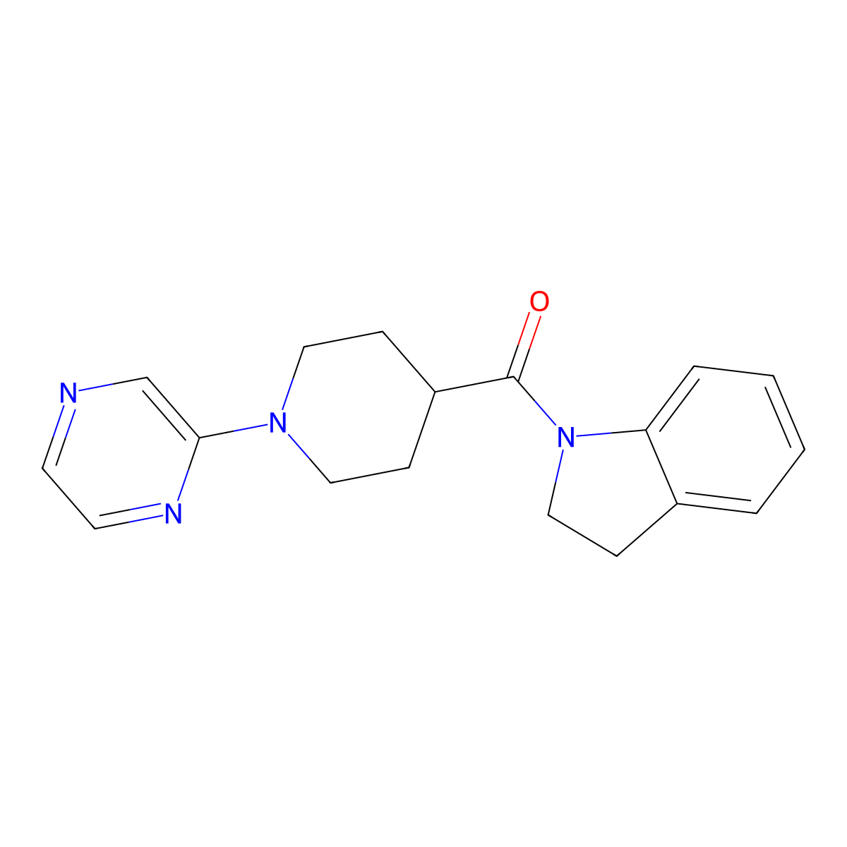 2,3-Dihydro-1H-indol-1-yl[1-(2-pyrazinyl)-4-piperidinyl]methanone molecular structure, CAS 605639-17-6