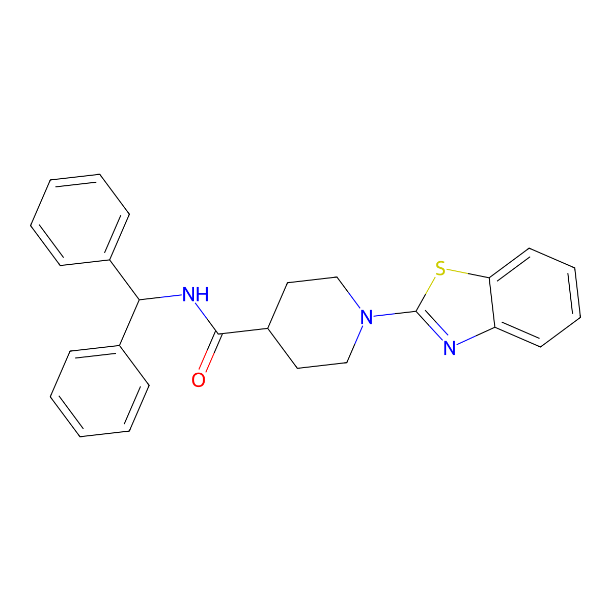 4-Piperidinecarboxamide, 1-(2-benzothiazolyl)-N-(diphenylmethyl)- molecular structure, CAS 605640-07-1