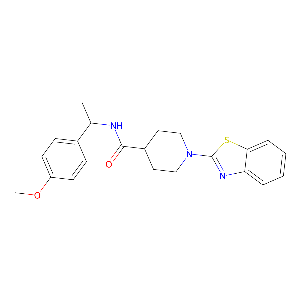 4-Piperidinecarboxamide, 1-(2-benzothiazolyl)-N-[1-(4-methoxyphenyl)ethyl]- molecular structure, CAS 605640-21-9